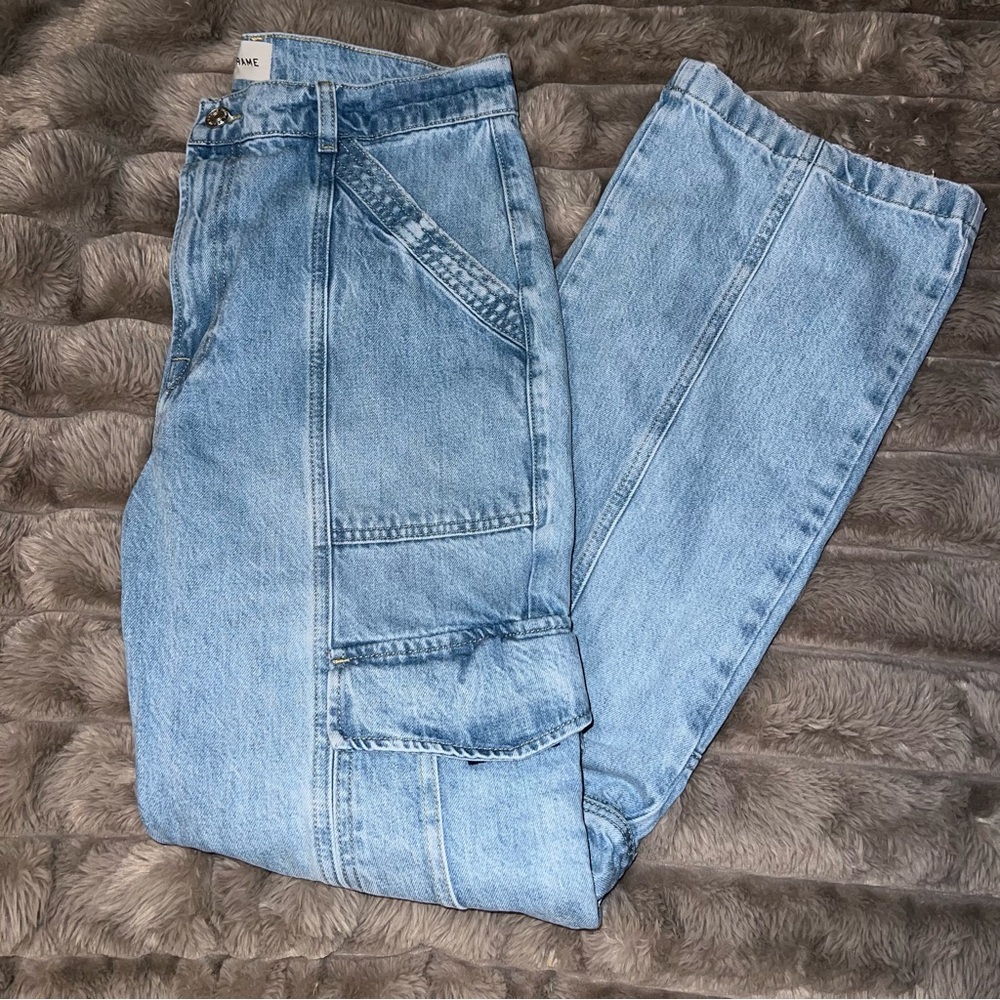 FRAME Denim Relaxed High Waist Straight Leg Cargo Jeans